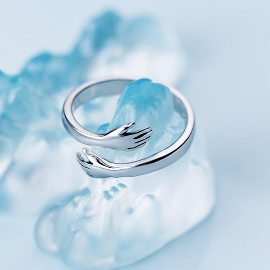 SILVER LOVE HUGGING HAND RING